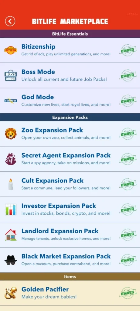 Unlocked Expansion Packs in BitLife | Bitlife MOD APK | Unlocked Bitlife Essentials